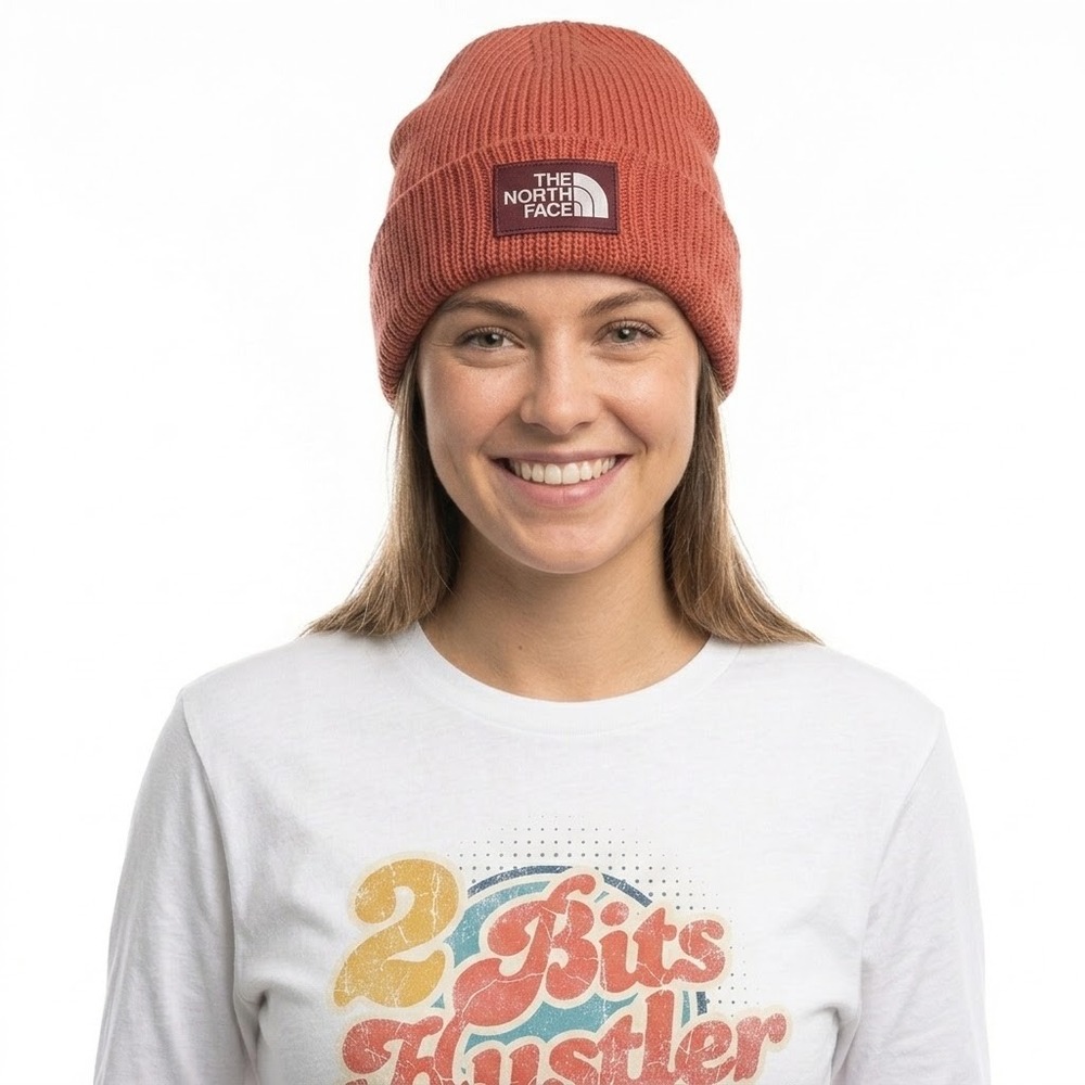 The North Face Logo Box Cuffed Beanie Unisex OS Mars Dust/Sumac *NEW*